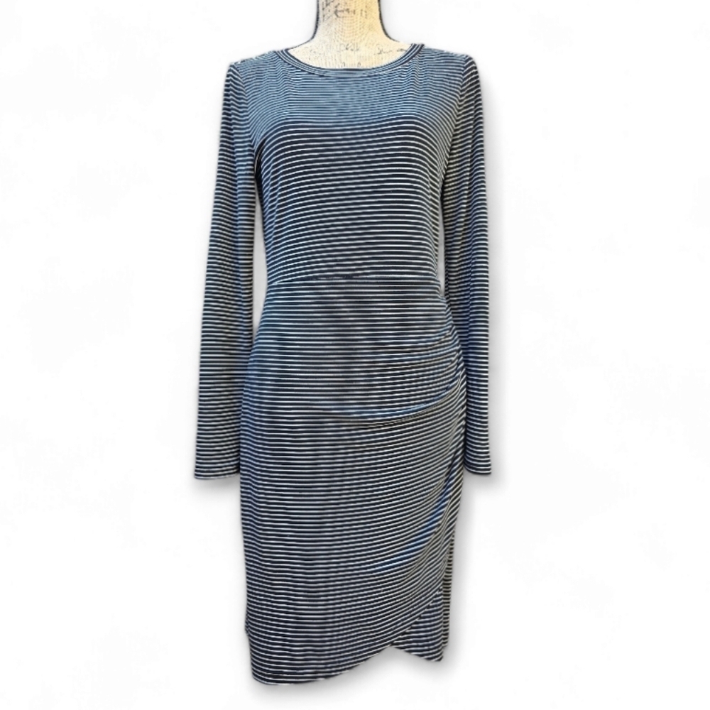 APT.9 Classic Office Easywear Black and White Stripped Bodycon Dress, Size M
